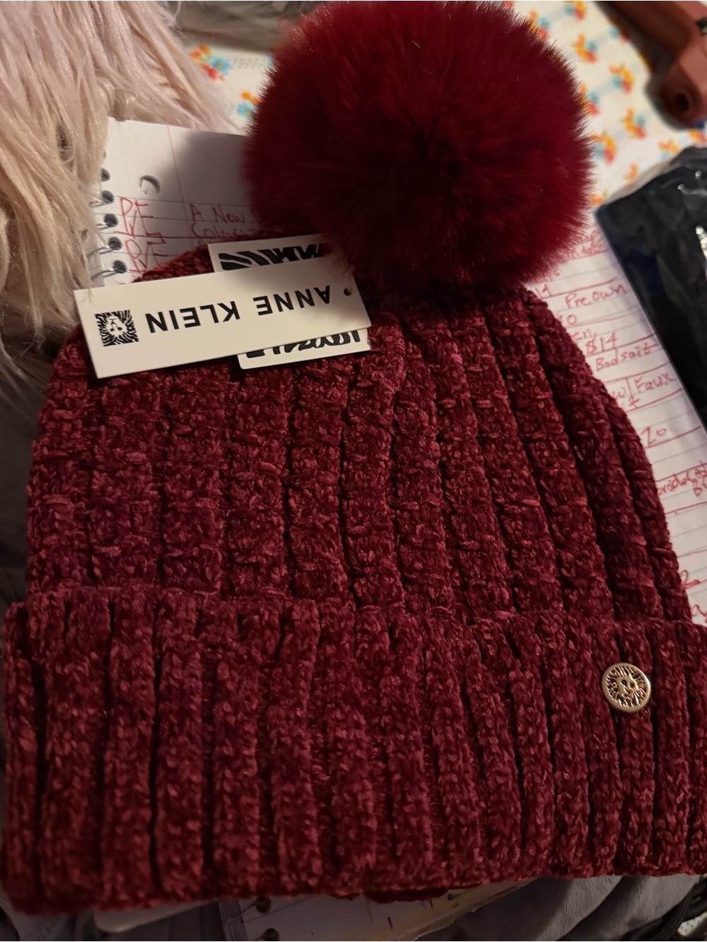 💜Anne Klein women’s Faux fur beanie,hat